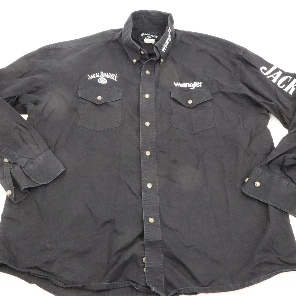 Vintage Wrangler Jack Daniel's Shirt Mens XL Black Embroidered Western L/S Twill